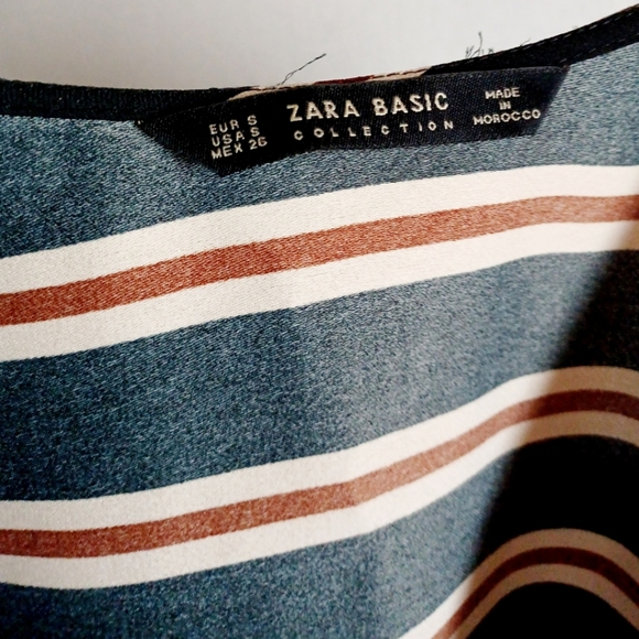 Zara Black Striped V-Neck Long Sleeve True Wrap Blouse - Picture 15 of 16